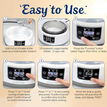 Genuine sealjoyous Yogurt Maker 1-36 hours multi-functional constant temperature yogurt machine,32-45 degrees adjustable, automatic digital LCD display 1.2 liters capacity (Standard no cup)