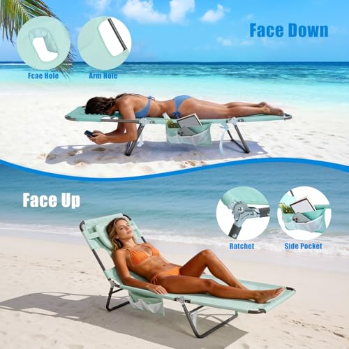 SUNNYFEEL Lay Flat Tanning Chair, Face Down Lounger, 5-Position Reclining