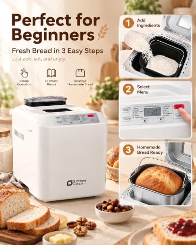 Kitchen in the Box Bread Maker, 2LB Bread Machine with Auto Nut Dispenser