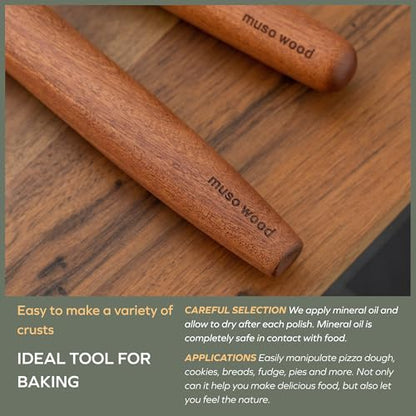 Muso Wood Sapele Wooden French Rolling Pin for Baking, Tapered Roller for Fondant, Pie Crust, Cookie, Pastry (French 17.5inch)