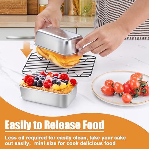 P&P CHEF Mini Loaf Pans Set, 3 PCS Small Bread Loaf Pan for Baking, 6.3 x 3.5 Inch Stainless Steel Baking Pans for Homemade Bread, Meatloaf, Cake and Brownies, Healthy & Non Toxic, Dishwasher Safe