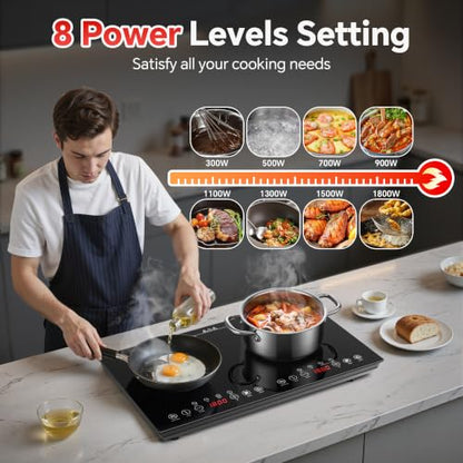 Portable Double Induction Cooktop, 1800W 2 Burner Induction Burner