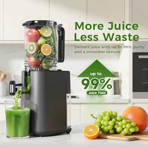 Cold Press Juicer, 5.5inch Wide Feed Chute Juicer Machine, Slow Masticating Juicer for Whole Vegetables & Fruits, Gray