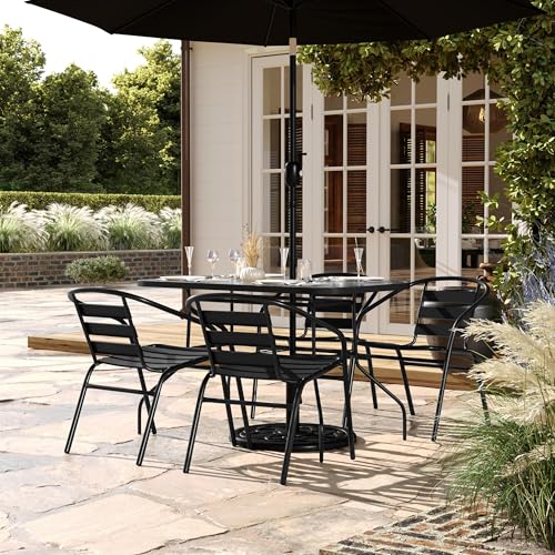 Flash Furniture Glass Dining Table with 4 Chairs, Black, 5-Piece Set