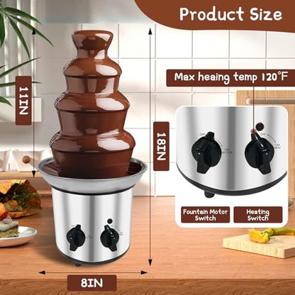 Chocolate Fountain Machine Electric Chocolate Fondue Fountain Machine 4 Tier Stainless Steel 4-Pound Capacity for Chocolate, Butter, Cheese