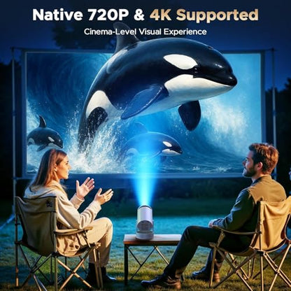 Mini Projector, Projector with Wifi and Bluetooth Built-in Battery 4K Portable Projector for Outdoor Bedroom, Smart Projectors 1080P Compatible with iphone/TV Stick/HDMI/Laptop