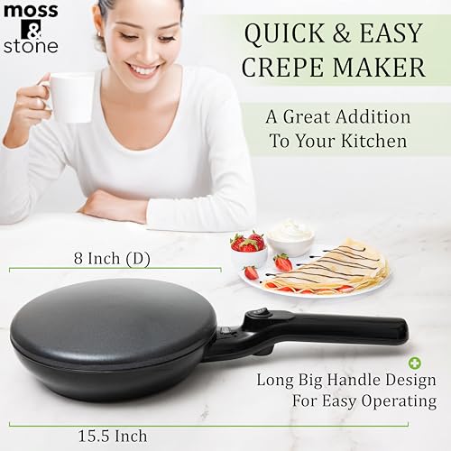 Moss & Stone Cordless Electric Crepe Maker, 8" Portable Nonstick Crepe Pan