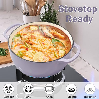 Vivicreate 6 Quart Enameled Cast Iron Dutch Oven Pot with Lid Heavy Duty Dutch Oven for Bread Baking Braising Stews Roasting Oven Safe up to 500°F Dual Handles Purple (Purple)
