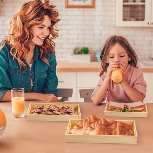 Aodaer 7 Pieces Wooden Trays, Wooden Nested Serving Trays, Rectangular Shape Wood Serving Tray with Handles for Kitchen Party Dinner Snacks