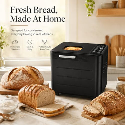 HealSmart 21 in 1 Bread Maker, 650W, 2 LB, 3 Loaf Sizes, Stainless Steel