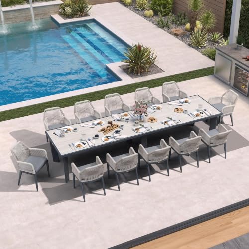 PURPLE LEAF 13 Pieces Patio Dining Set with Armrests, Beige and Dark Grey