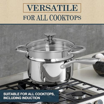 MICHELANGELO 3 Quart Saucepan with Lid & Steamer, Stainless Steel Sauce Pan with Triply Bottom, 3 QT Sauce Pot, Nonstick Saucepan Induction Compatible
