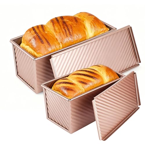 XIRUOXINKEMAO 2 PCS Pullman Loaf Pan With Lid, 2.2 LB/1 LB Sandwich Bread Loaf Pan, Non-Stick Bread Loaf Baking Pan With Lid, for Baking Bread, Sandwiches and Toast