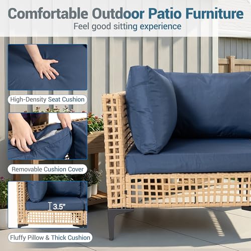 WiNVO 5-Piece Outdoor Wicker Patio Sectional Furniture Set, Dark Blue