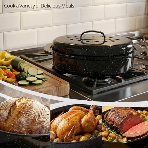 13” Enamel Roaster With Lid Oval Roasting Pan For Oven,Turkey Roaster Pot Broiler Pan Chicken Vegetables Suitable For Dining With Two People High Cookware Small Baking Pan