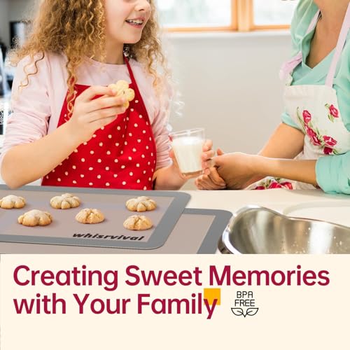 whisrvival 4 Pcs Silicone Baking Mat, Non-Stick Baking Mat, Food Safe Silicone Mats for Baking Cookies, Macarons, Vegetables, 480℉ Heat Resistant (Grey)