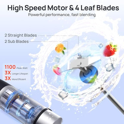Consciot 4 in 1 Immersion Hand Blender Max 1100W, Corded Stick Emulsifier with Entire Stainless Steel Blender Shaft, Trigger Speed Control, For Blending, Beating, Frothing, Mixing & More, Non-BPA
