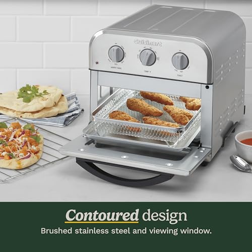 Cuisinart Compact Air Fryer Toaster Oven, Stainless Steel Fryer with 6-in-1 Functions, Adjustable Temperature, Includes Oven Rack, Baking Pan and Air Fry Basket, TOA-26