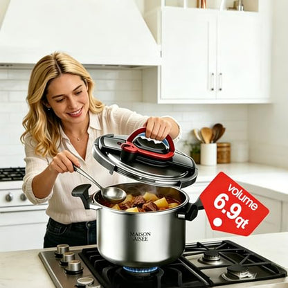Stovetop 304 Stainless Steel Pressure Cooker, 6.9 QT