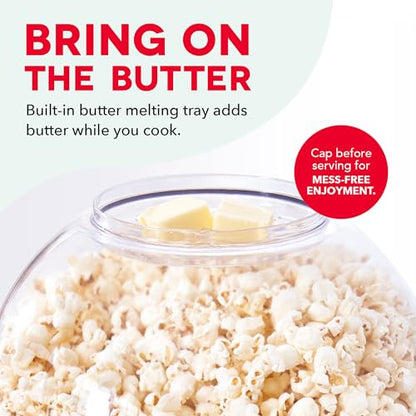 Dash SmartStore Deluxe Stirring Popcorn Maker - Hot Oil Electric Popcorn Popper with Butter-Warming Tray, Clear Serving Bowl, Storage Lid & Measuring Cup - 24 Cups, Aqua