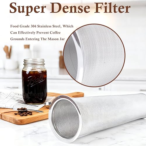 64 OZ Cold Brew Coffee Maker 2 Quart Mason Jar Glass Iced Tea Pitcher With Stainless Steel Filter Half Gallon Pitcher With Spout Lid For Iced Coffee,Tea & Lemonade,Sun Tea Airtight & Leak-Proof 2 PACK