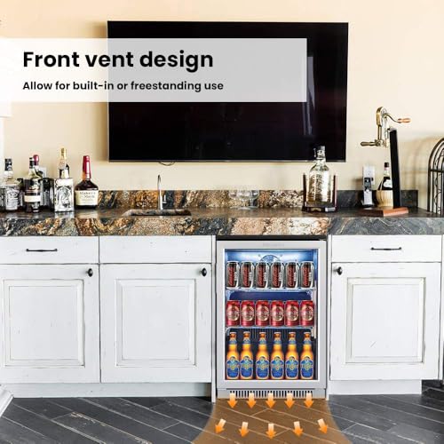 Advanics 20IN Beverage Refrigerator with Glass Door-120 Can Built in Under Counter Fridge & Freestanding,Ideal for Soda,Beer Drink Cooler