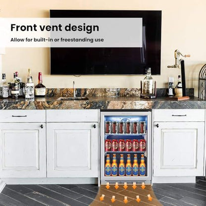 Advanics 20IN Beverage Refrigerator with Glass Door-120 Can Built in Under Counter Fridge & Freestanding,Ideal for Soda,Beer Drink Cooler
