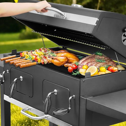 Kenadne Charcoal Grill Outdoor BBQ Grill, Extra Large Cooking Area 794 Square Inches with Two Adjustable & Individual Charcoal Tray, Foldable Side Tables for Outdoor Cooking grill Backyard