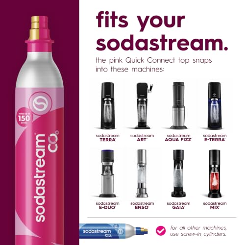 SodaStream CO2 Gas Refill Pack, 3 x 60L Pink Quick Connect Cylinders, Soda Stream CO2 Refill, Makes Up to 180 Liters of Sparkling Water, Compatible with TERRA, ART, ENSO, E-TERRA, E-DUO & More