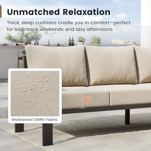 UDPATIO Outdoor Patio Furniture Set, L-Shaped Couch, 6" Thick Cushion