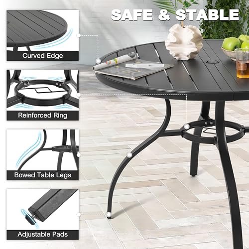 NUU GARDEN 5-Piece Outdoor Dining Set, Round Outdoor Table and Chairs for 4, All Weather Patio Furniture Set with Umbrella Hole, Handwoven Twisted Rattan Outdoor Chairs with Cushions, Brown and Black
