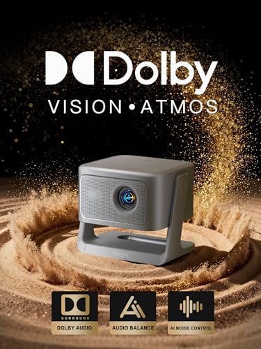 【2200ANSI & Officially-Licensed APP】Smart 4K Projector with WiFi and Bluetooth, VISSPL 3D Dolby Audio and Auto Focus Portable Outdoor Projector, Movie Home Theater Proyector with 360° Adjustable Stand
