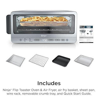Ninja Air Fryer Toaster Oven Combo | 8-in-1 Functionality | Flip Up & Away for Storage Space | Air Fry Basket, Sheet Pan, Wire Rack & Removable Crumb Tray |1800 Watt | Stainless Steel | SP151