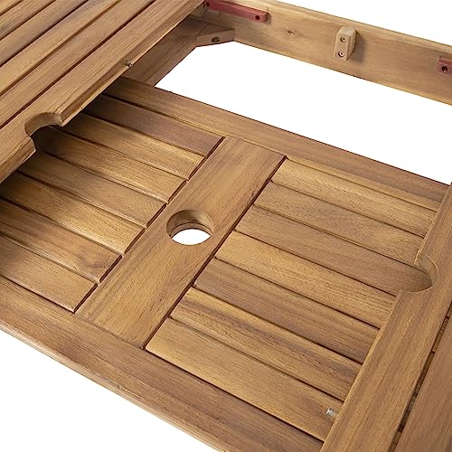 Christopher Knight Home 9 Piece Outdoor Dining Set Acacia Wood Expandable Table and 8 Light Brown Wicker Chairs Teak Finish Frame Patio Dining Furniture Set for Garden Backyard Porch Deck