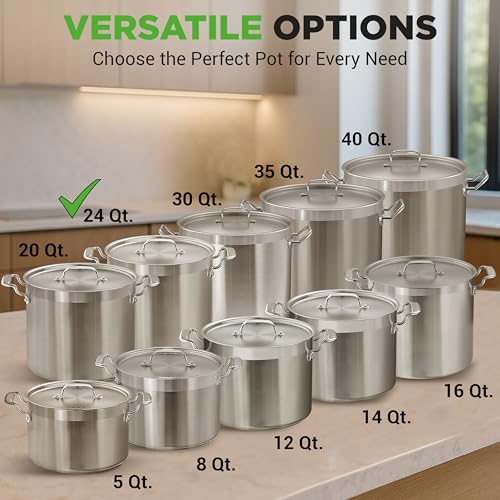NutriChef Stainless Steel Stock Pot with Lid, 24 Quart Large Stock Pot with Lid for Soup & Stews, Heavy Duty Stainless Steel Cookware, Induction Base, Ergonomic Handles, Polished 18/8