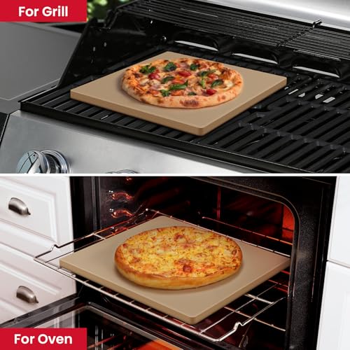 Unicook 16" x 16" Square Pizza Stone for Grill and Oven, Large Cordierite Bread Baking Stone for Crispy Crust Pizzas, Bread and Cookies, Includes Dough Scraper