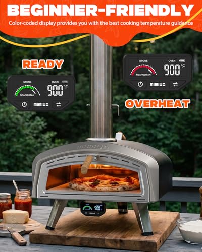 Mimiuo Smart 16 Inch Pizza Oven with Digital Temperature Display – Outdoor Charcoal Wood Pizza Oven with 3 Cooking Modes (Classic/Neapolitan/Custom), Celsius/Fahrenheit Switch, Color-Coded Guide