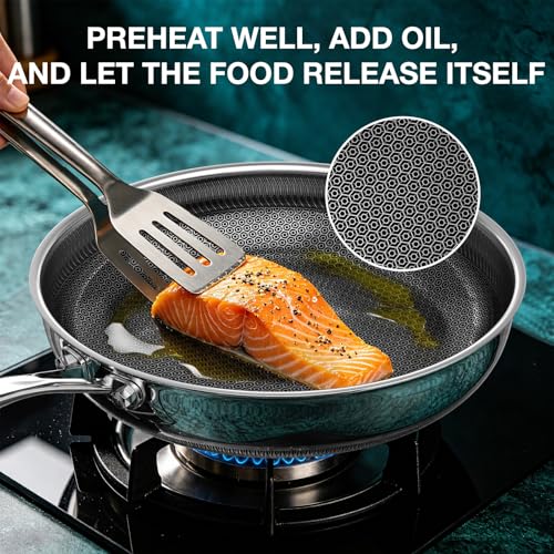 Umite Chef Non Stick Frying Pans Set, 8, 10 and 12-Inch Hybrid Frying Pans, Stainless Steel Nonstick Skillets for Cooking, Dishwasher & Oven-Safe, Induction Compatible Cooking Pan, PFOA Free Cookware