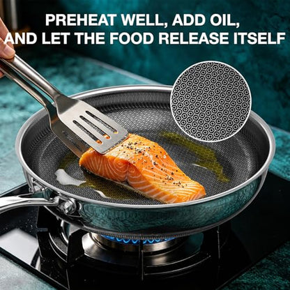 Umite Chef Non Stick Frying Pans Set, 8, 10 and 12-Inch Hybrid Frying Pans, Stainless Steel Nonstick Skillets for Cooking, Dishwasher & Oven-Safe, Induction Compatible Cooking Pan, PFOA Free Cookware