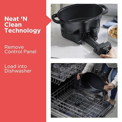 BLACK+DECKER Multicooker 7QT Family Size, 5-in-1 Functions, Neat ‘N Clean™ Technology, Slow Cook, Steam/Boil, Precision Roast, Sear/Saute, & Rice
