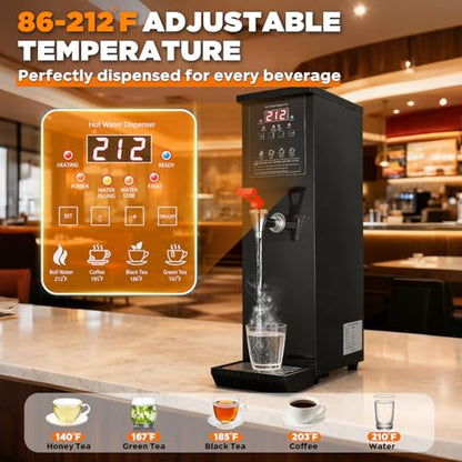 Commercial Hot Water Dispenser Water Boiler Countertop 30L/H Auto-filling Stainless Steel Hot Water Machine Step-heating 104-212°F Adjustable for Cafe Tea Shop Office Restaurant Hotel 1500W, Black