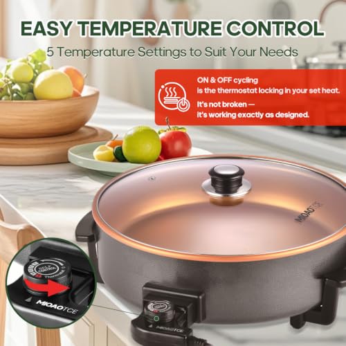MIOAOTCE 16" Extra Large Electric Skillet with lid, Nonstick Coating Electric Frying Pan, 1500W Quick & Even Heating, 5 Adjustable Temperature Control, Tempered Glass Lid & Cool-Touch Handles