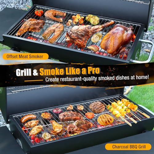 SUNLIFER Charcoal BBQ Grills Outdoor: Spacious Barrel Barbecue Grill with Side Front Table - Premium BBQ Smoker Combo for Backyard Cooking Patio Grilling Tailgating Party Camping Picnic
