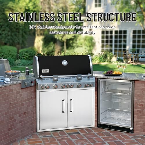ZHAIUPON Stainless Steel Outdoor Kitchen Cabinet, Double Door Dry Storage Pantry for BBQ Island, Patio Grill Station, 30" W x 21" H x 21" D