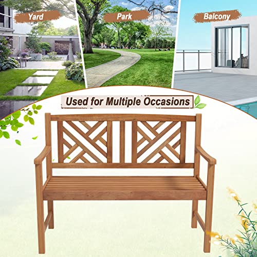 Giantex Outdoor Wooden Garden Bench - 2-Person Acacia Wood Loveseat with Armrests, Backrest, 800lbs Capacity, Patio Park Bench for Backyard, Front Porch Bench (Non-Foldable)