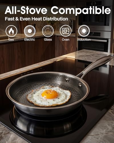 USELUCK Nonstick Frying Pans with Lid,8-Inch Non stick Skillet with Honeycomb Surface,Dishwasher-Friendly,Oven-Safe,PFAS-Free,Compatible with All Cooktops.