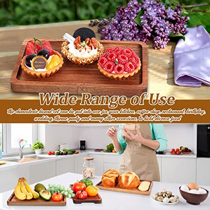 Qunclay 6 Pcs Acacia Wood Serving Trays Wooden Plates for Food 3 Sizes Rectangular Serving Platter Set Natural Wooden Boards Cheese Platters for Bar Coffee Home Party(13.4x7.9/11.8x7.1/9.8x5.9 In)