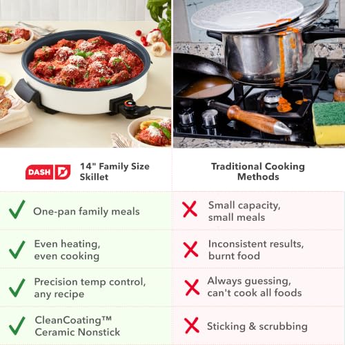 DASH Family Size Electric Skillet with Lid, 6-Quart Ceramic, Cream