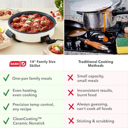 DASH Family Size Electric Skillet with Lid, 6-Quart Ceramic, Cream