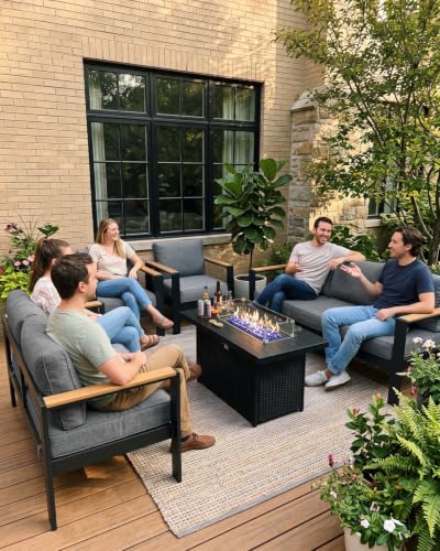 LayinSun 7 Piece Aluminum Outdoor Furniture Set with Fire Pit Table
